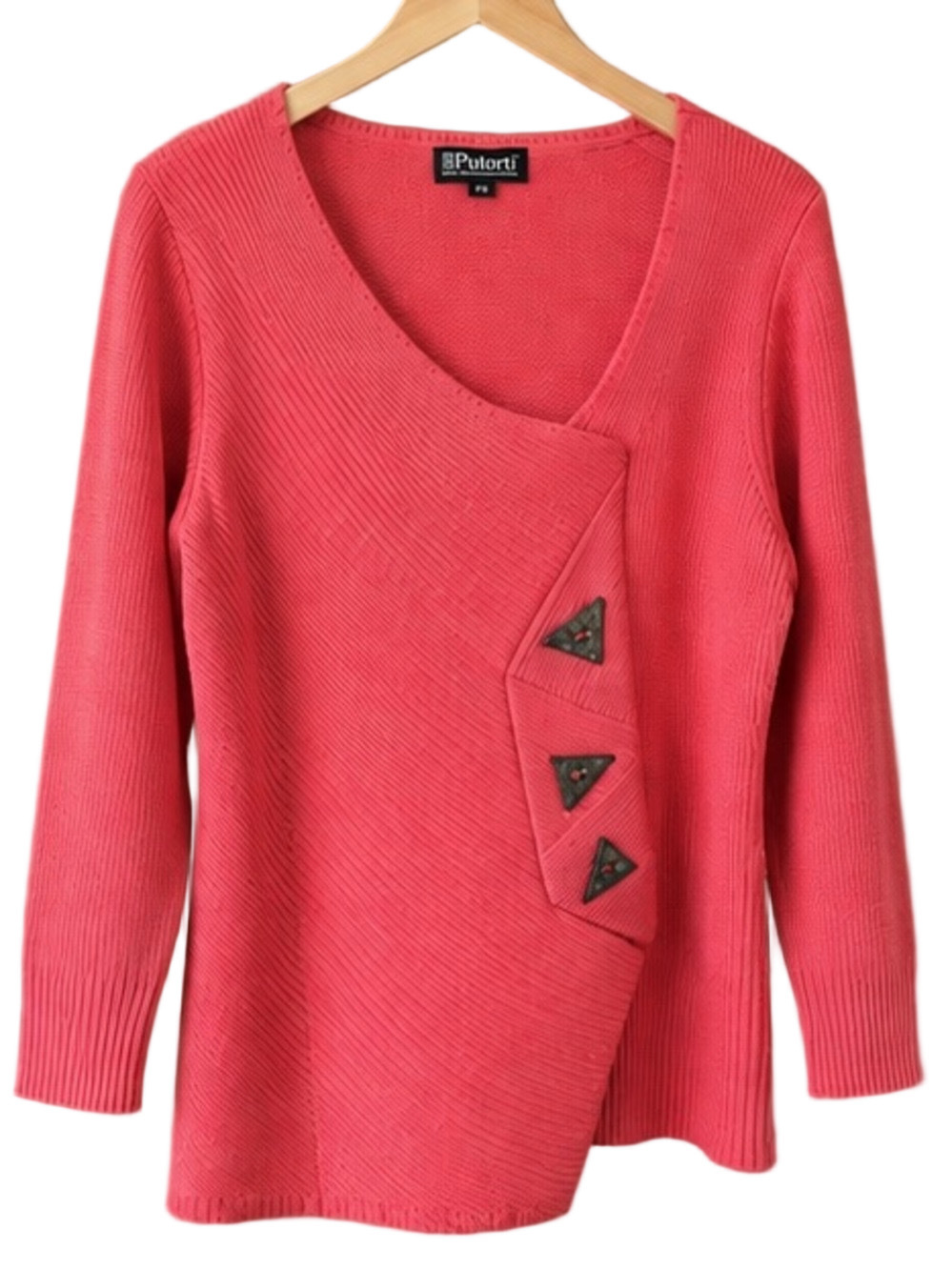 Putorti Made in Canada Coral Pink Asymmetrical Ribbed Knit Sweater P/S - Picture 3 of 5